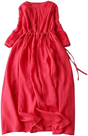 Ženske lanene haljine Ljeto 3/4 pamučne haljine s rukavima začućene koprive u obliku flotove haljine za plažu Crewneck Radna poslovna