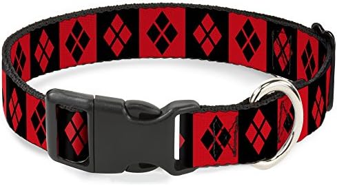 Otcepljeni ovratnik za mačke Harley Quinn dijamantski blokovi crvena crna crna crvena 6 do 9 inča širine 0,5 inča
