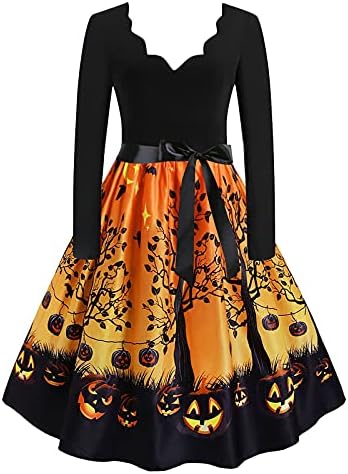 2022 Žene Halloween Princess suknje s dugim rukavima V izrez lubanje print mamurske večernje zabave za slobodno vrijeme