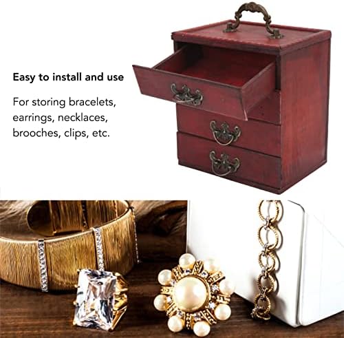 Heepdd Vintage Wood Box, 4 sloja Retro nakit organizator Case Dekorativno skladištenje prtljažnika kutija za prtljažnike za nakit