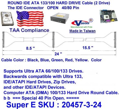3 kom / paket, UDMA 40/80 okrugli IDD / Eide / ATA HDD podatkovni kabel, 2 pogon 24 inča, crvena boja,