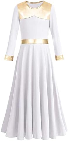 Z & X Girls Pohvale plesne odjeće Metalno zlatno liturgijsko obožavanje crkvenu ogrtač Kostim pune dužine Swing suknja