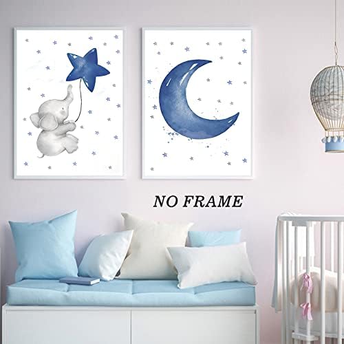 Zvijezde i mjesec Dječji vrtić Slicnies Crtani Crtani životinjski poster STAR DRŽAVE Slatke Moon Art Blue Star Poster Radser - Slonis