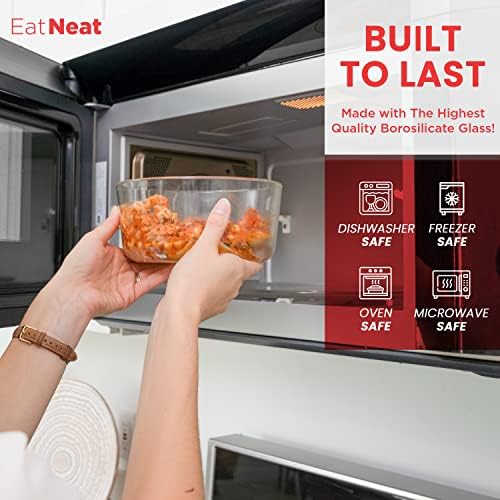 EatNeat 8 kom okrugli Premium stakleni kontejneri za skladištenje hrane za pripremu obroka sa poklopcima i 12-dijelni crni Set kuhinjskih