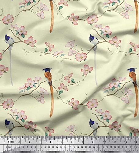 Soimoi pamuk Poplin tkanina lišće, cvjetni & raj Flycatcher ptica štampana zanatske tkanine po dvorištu 42 inčni širok