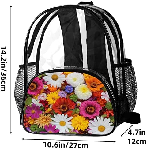 QsirBC prelijepo cvijeće Clear ruksak udobne podesive naramenice PVC prozirna torba kapacitet mrežasti bočni džep pogodan za školska Radna putovanja na piknik