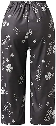 Meymia Ljetne ženske pamučne posteljine hlače lagane casual labavi fit cvjetni tisak elastični rasteznuti struk kapris