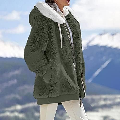 Zefotim zimski jakne za žene, dame Trendy Soild plišani kaput sa kapuljačom sa kapuljačom labavim kaputima džepa za dugih rukava