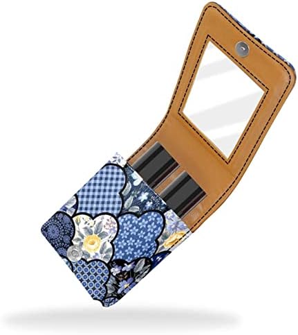 Plava cvjetna futrola za ruževe sa ogledalom za torbicu Mini držač ruža Organizator torba putna kozmetička torbica, 9, 5x2x7 cm/3,