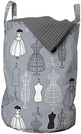 Ambesonne modna torba za veš, Haute Couture Manekeni za šivanje Atelje nostalgična Umjetnost, korpa za korpe sa ručkama zatvaranje Vezica za pranje veša, 13 x 19, plavo siva siva