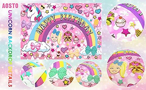 Aosto 7x5ft Sweet Birthday Backdrop - jednorog tema Rainbow Crazy big Girl Puppy Birthday Decor Supplies - Cartoon Unicorn Pink Background