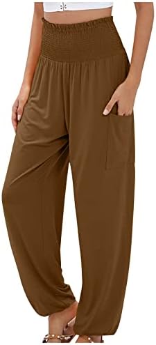 HCJKDU Žene Ljetne duge hlače Visoko ukidani struk pamučna posteljina široka noga pant s džepnim salonom Lounge Loot Fit ravno hlače
