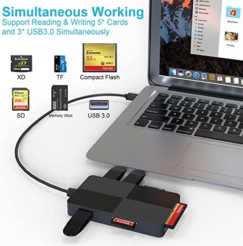 USB 3.0 Multi čitač kartica za PC, XD čitač slika USB Adapter sa 5 slotova za kartice i 3 USB3. 0 za SD TF CF XD MS tastatura miš