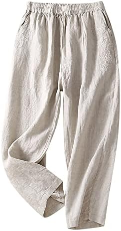 Lanene pantalone za žene sa elastičnim strukom Casual Capri pantalone sa širokim nogavicama trenerke Vintage labave joge dužine gležnja