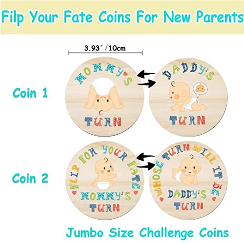 Novi novčić za izazov odluke roditelja, veličine Jumbo drveni smiješni Baby flip novčić Set Mama Tata okreće novčić za trudnički tuš