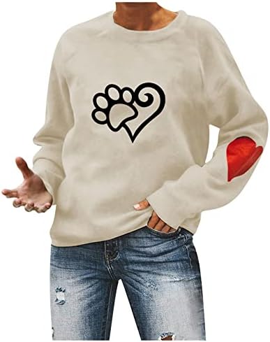 Jjhaevdy Ženska košulja za Valentinovo, okrugli vrat duge dugim rukavima Ljubav srčani grafički pulover Par majice