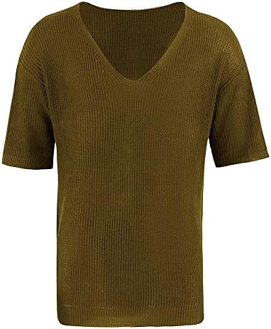 Muški plus veličine izdubljeni pleteni kratki rukav ljetni dubinski V izrez Labavi majica Boja nisko rezanja rastezanje TEE