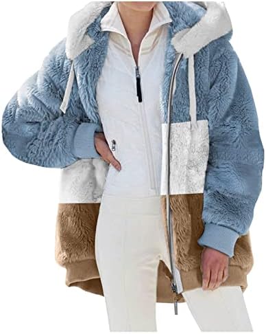 Duowi jakna haljina plus veličine Ženska umjetna vuna patchwork color color dugim rukavima, klasična jakna