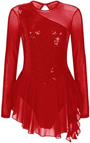 Yoojoo Dress klizajućih klizača Glittery Sequins Sheer Mrežičari za patchwork klizajućih haljina Ženska klizanje natjecanja Dance