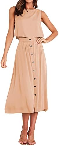 Hotwy ženska ljetna uzročna haljina 2 komada odijela okrugla vrat Osnovni tenk top midi suknje set haljine