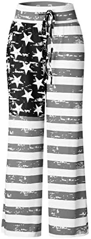 Široke pantalone za noge za žene Američka zastava opuštene fit široke hlače za noge Visoki struk 4. jula Široke noge casual pantalone