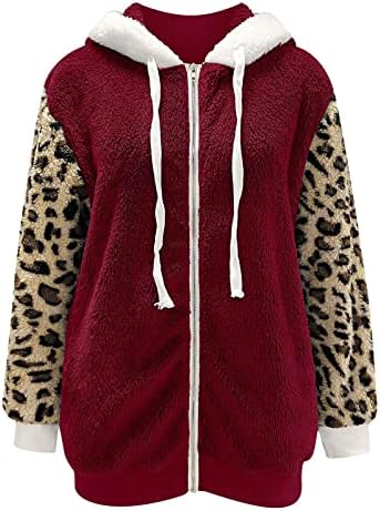 Kulywon Women Plish Zip Jacket Fashion Leopard Patchwork s kapuljačom Casual Plish jakna Travel Women